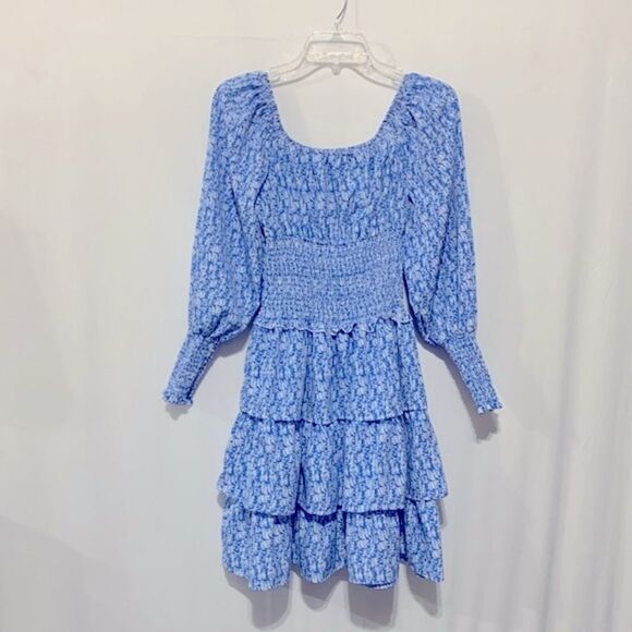 SHEIN tiered dress smocking midriff /sleeves square neck/off the shoulders Sz M - Picture 1 of 11